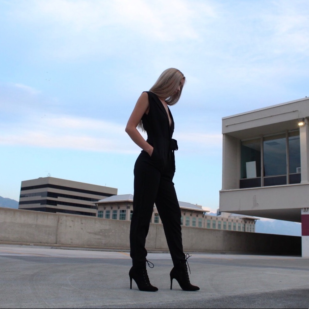 Deep “V” jumpsuit with tie waist